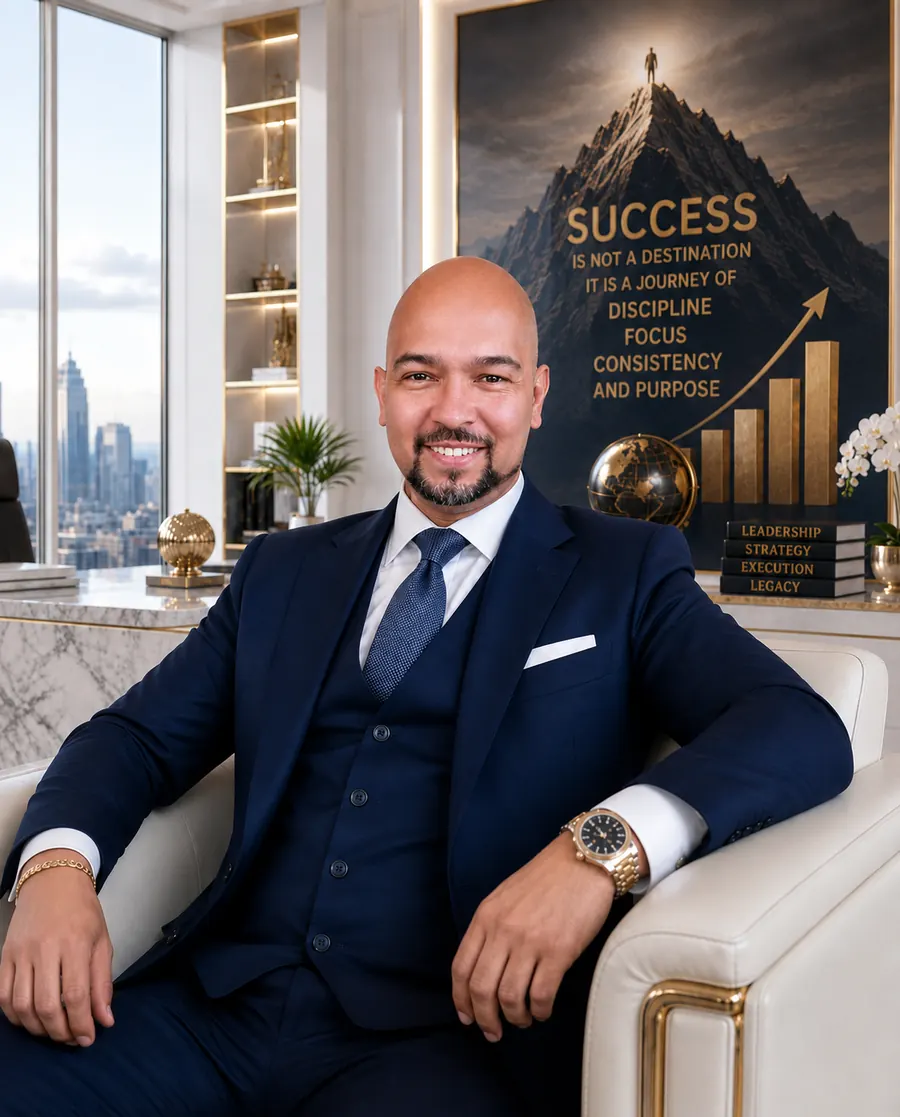 Shawn Pinto, an operations and business leader, seated in a modern executive office